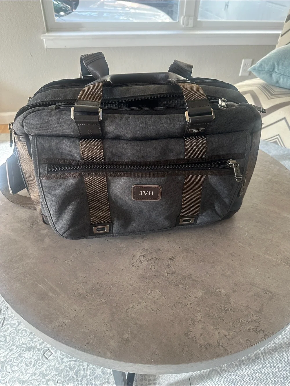 TUMI Alpha Bravo Business Briefcase Laptop Messenger Bag Gray/Brown